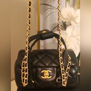 Quilted VIP Mini Barrel Bag with Gold Details. Gorgeous! New In Box!